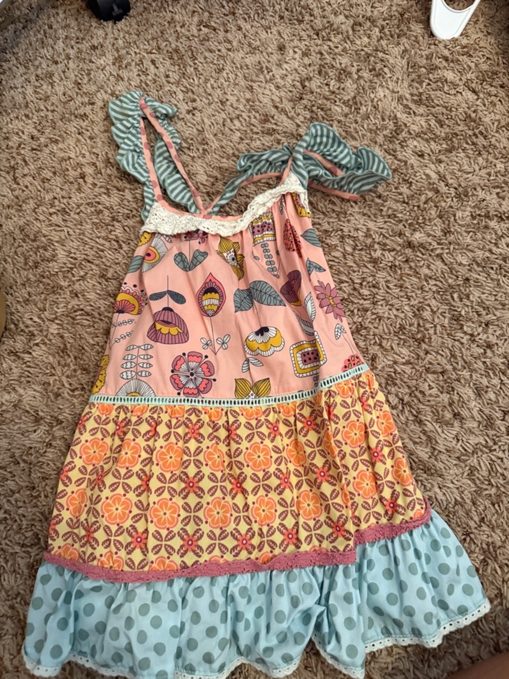Girls' Floral Patchwork Sundress in Peach, Yellow & Light Blue